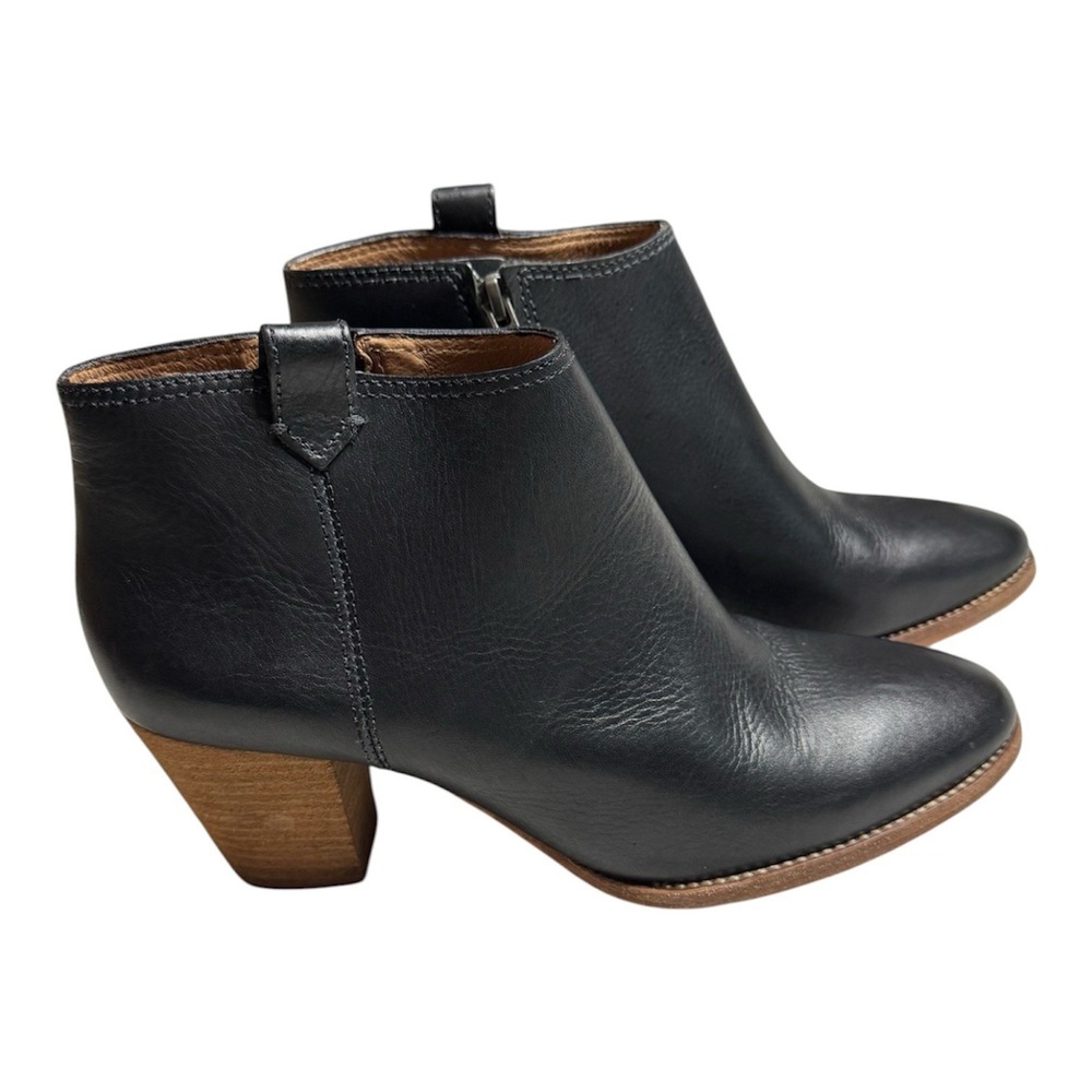 Madewell The Billie Ankle Boots Black Leather Womens 8.5 Zip Stacked Block Heel